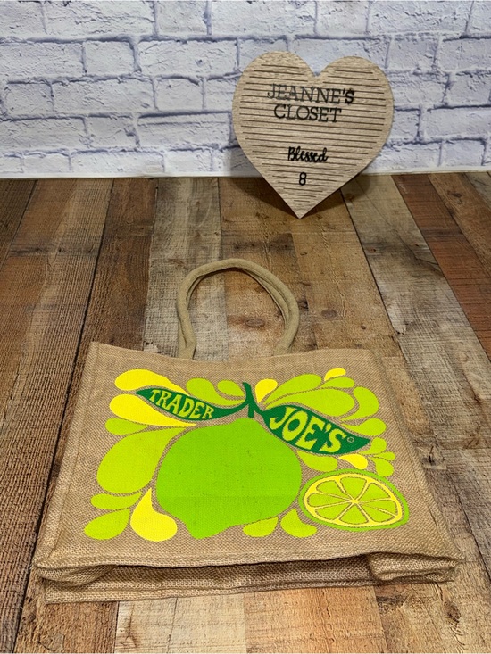 Trader Joe'S Handbags - Trader Joe's Reusable Jute Tote Bag Lemon Lime Print Eco-Friendly Burlap